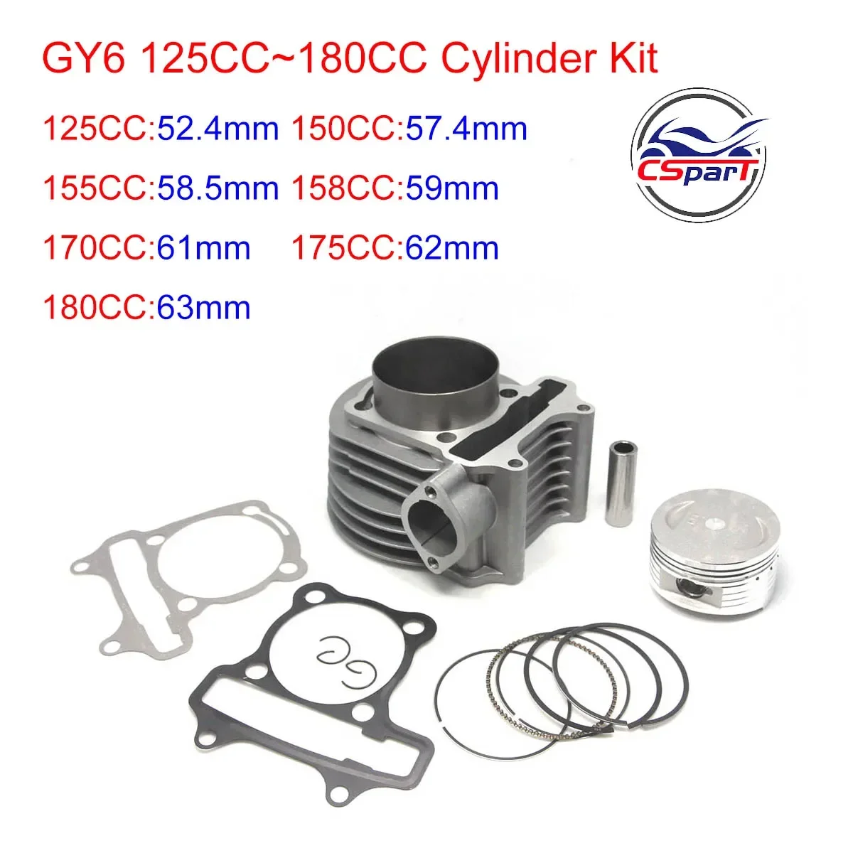 GY6 125CC 150CC 155CC 158CC 170CC 175CC 180CC 52,4mm 57,4mm 58,5mm 59mm 61mm 62mm 63mm Zylinder kit Big Bore Scooter ATV Buggy