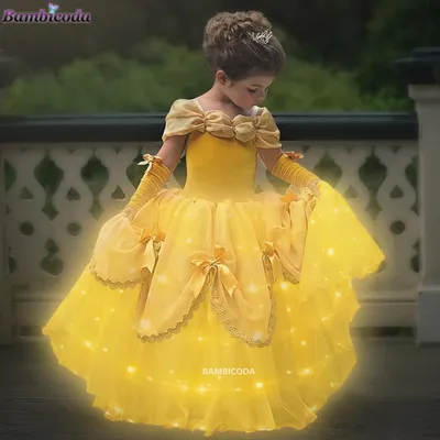 Mädchen Belle verkleiden Blumen Kinder Party Prinzessin Kostüm führte Licht Kinder Schönheit und das Image