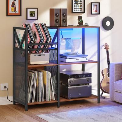 Moasis 3 Tier Record Player Stand with Power Outlets & LED Light