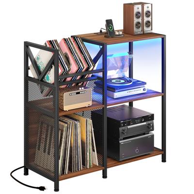 Moasis 3 Tier Record Player Stand with Power Outlets & LED Light