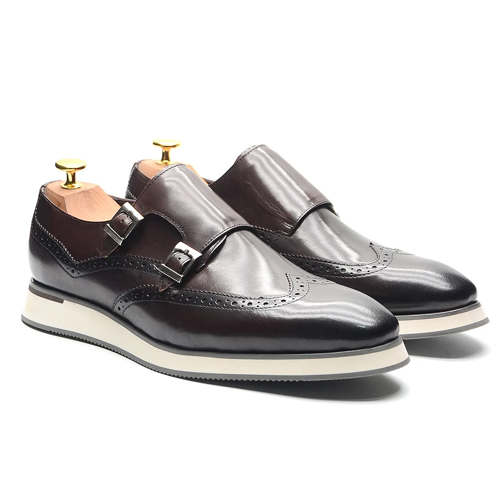 Europäische Luxus Herren Turnschuhe Echtes Leder Mönch Strap Doppel Schnallen Flügelspitze Oxfords Brogue Casual Business Kleid Schuhe Mann