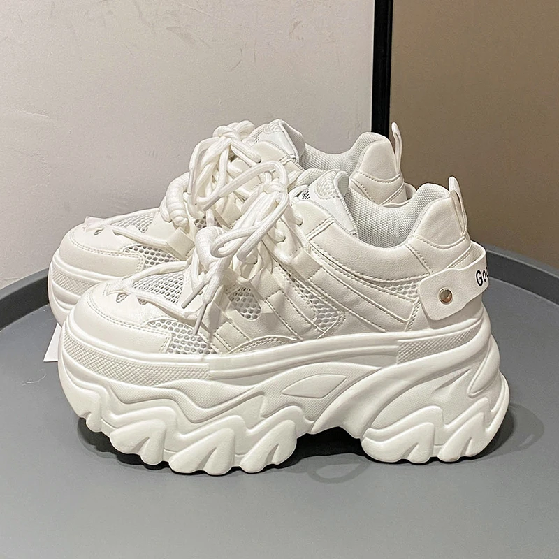 Hohe Qualität Lace-Up Weiß Trainer frauen Mode Plattform Dad Turnschuhe Atmungs Weibliche Chunky Outdoor Casual Flache Schuhe