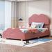 Twin Size Platform Bed w/ Cloud Shaped Bed Board Upholstered Bed, Dark Pink