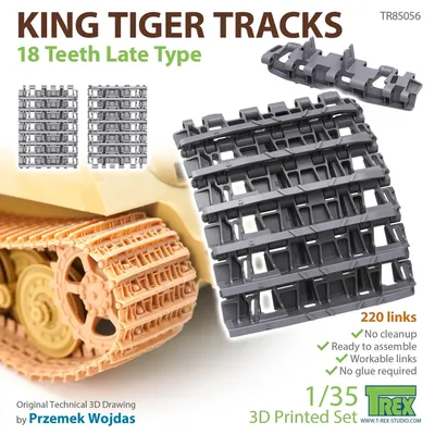 TR85056 T-REX 1/35 skala KÖNIG TIGER TRACKS 18 zähne später typ 3D Gedruckt Satz Image