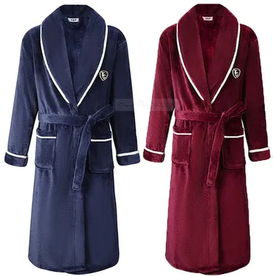 Verdickte Flanell Männer Robe Nachtwäsche Herbst Winter Warme Korallen Fleece Bademantel Kleid Nachtwäsche Lose Beiläufige Hause Tragen Loungewear Image