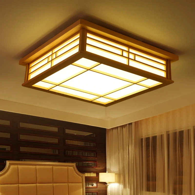 Chinesischen Stil Holz Deckenleuchte Wohnzimmer Dekoration LED Lampe Japanischen Stil Tatami Esszimmer Beleuchtung Holz Led-leuchten Image