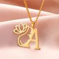 My Shape Schönheit Lotusblume Initialen Halskette Frauen Mädchen Geschenke Edelstahl Buchstaben
