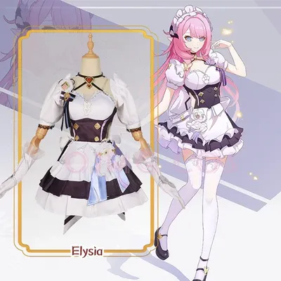 Elysia Cosplay Französisch Dienst mädchen Kostüm Honkai Impact 3 Karneval Uniform Perücke Anime Halloween Kostüme Männer Spiel Image