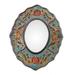 Novica Handmade Turquoise Colonial Wreath Reverse-Painted Glass Wall Mirror