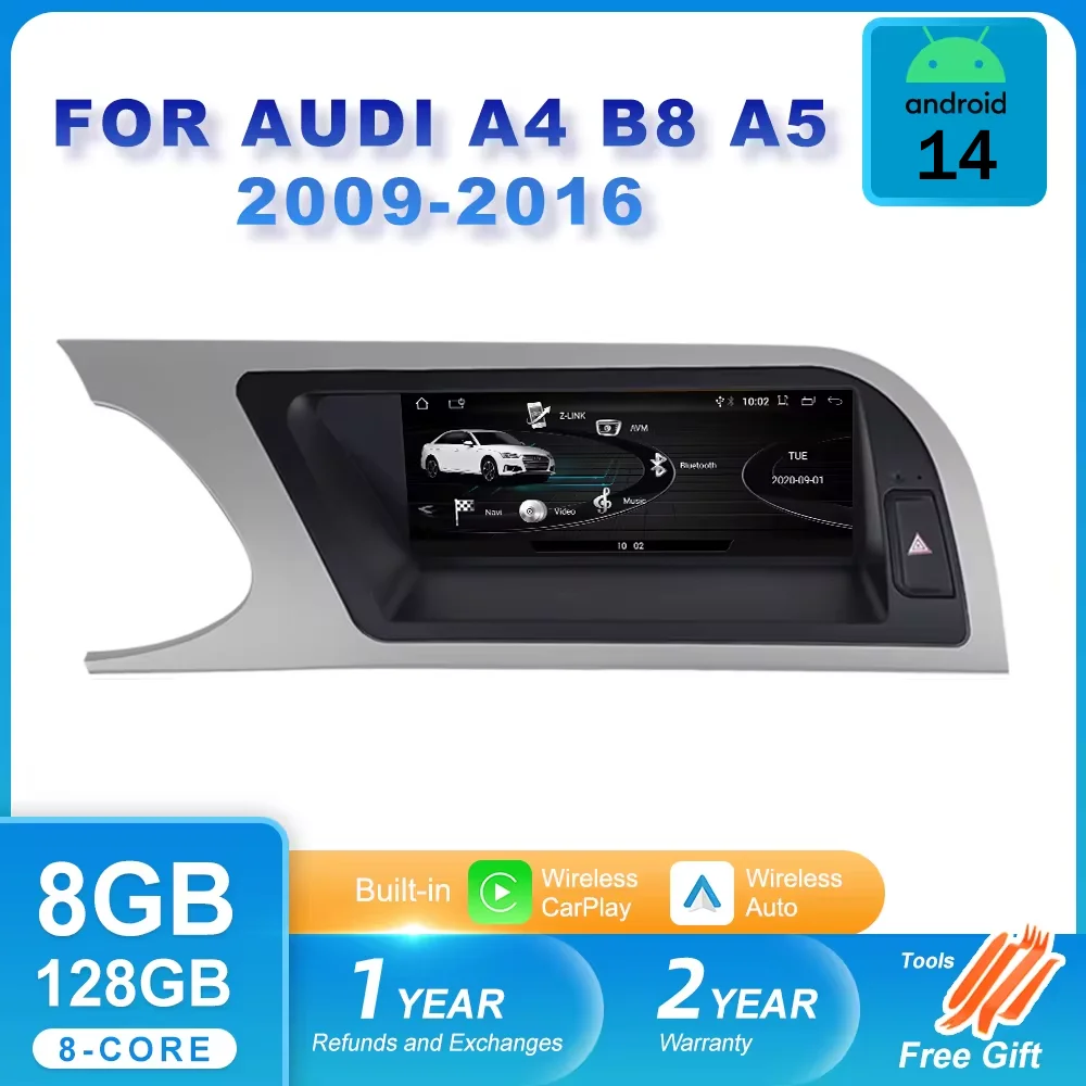 Android 14 Auto Bildschirm Player Für Audi A4 B8 A5 2008-2017 MMI GPS Navi Multimedia Stereo 8 + 64GB WIFI 4G Google CarPlay Radio Image