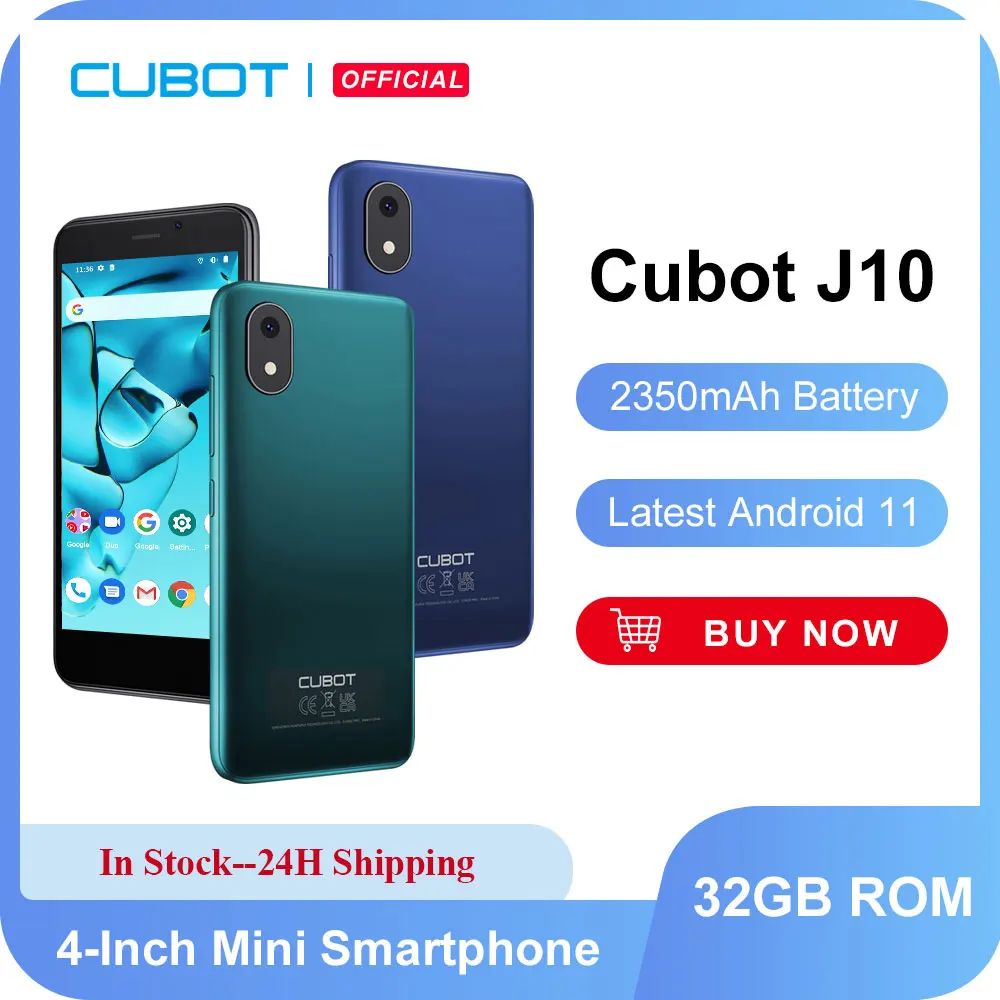 Cubot Smartphone 4-Zoll Mini Phone-J10, 32 GB ROM 2350 mAh 5 MP Rückfahrkamera Google Android 11 Dual-SIM-Karte 3G Telefon Face ID Image