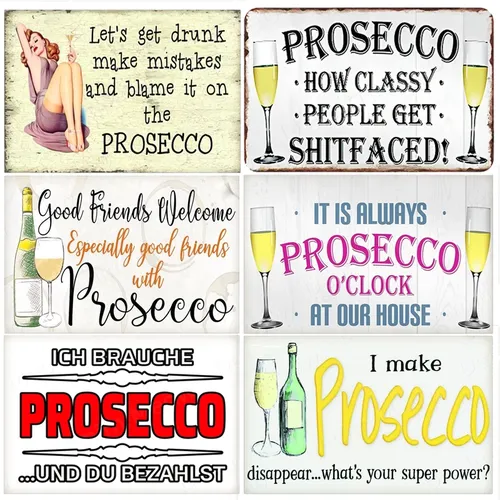 Prosecco Uhr Vintage Poster Prosecco Cocktails Metall Zinn Zeichen Pub Bar Dekoration Prosecco