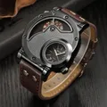 Oulm Designer Marke Luxus Uhren Für Männer Dual Time Quarzuhr Casual Mann Leder Uhr Sport Männlichen