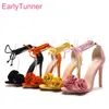 Marke Neue Sexy Orange Gelb Frauen Sandalen Gladiator High Heels Lace Up Dame Blumen Schuhe EH12 Plus Große Größe 10 43 45 49 52