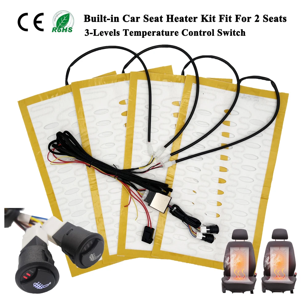 Universelles eingebautes Auto-Sitzheizungs-Kit 12-V-Leichtmetall-Schnellheizkissen mit 3-stufigem, beheiztem Rundsc halters ystem für 2 Sitze Image