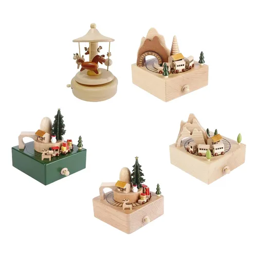Karussell Spieluhr Holz Wind Up Spieluhr DIY Handwerk Weihnachts dekoration für Zuhause Weihnachten