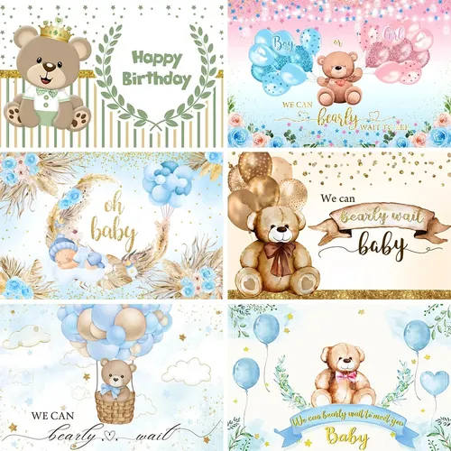 Teddybär Geburtstag Hintergrund rosa weiße Streifen Neugeborene Baby party Geburtstags feier