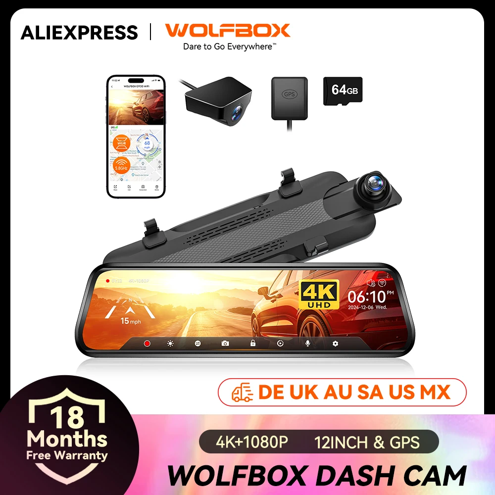 WOLFBOX G930 10 Zoll Wifi Dash Kamera 4K Auto DVR FOV 140 Spiegel Kamera Dash Cam Auto 24H parkplatz Ansicht Touchscreen Video Recorder Image