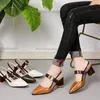 Sommer Sandalen Damen spitzen klobigen hohen Absatz 6cm Freizeit schuhe Pu Schnallen riemen weiß zapatos de mujer tendencia plus Größe damen schuhe sommer damen sommerschuhe sandalen sommer damen