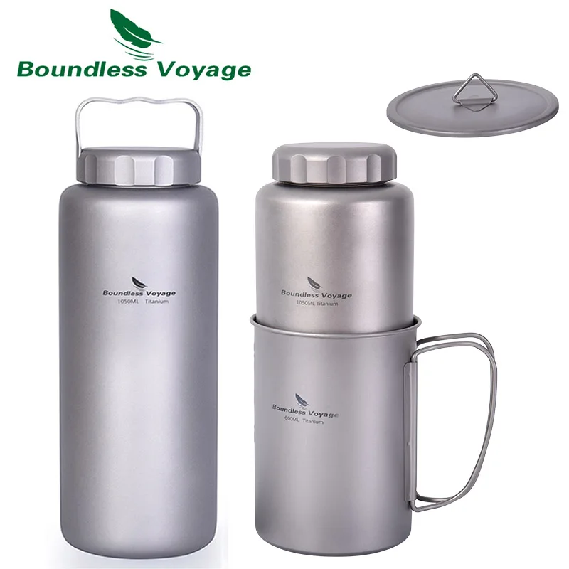 Boundless Voyage Titan-Wasserflasche, 1050 ml, Camping, Kantine, Radfahren, Sport, Trinkflasche, Metall, großes Fassungsvermögen, auslaufsichere Flasche Image