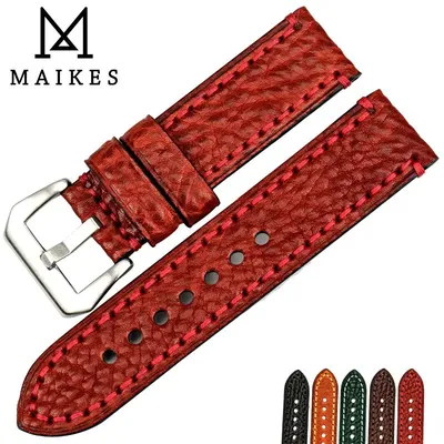 MAIKES Neue mode uhr zubehör 20 22 24 26mm Italienischen leder uhrenarmbänder rot uhrenarmband für Image