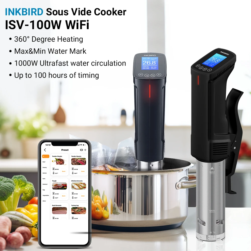 INKBIRD ISV-200W Wi-Fi Culinary Sous Precision Cooker Slow Cook 1000W Leistungsstarker Tauchzirkulator Edelstahlkomponenten Image