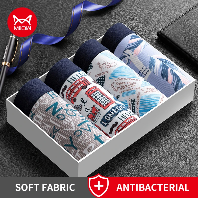 MiiOW 4Pcs Mann Unterwäsche Boxer Männer Höschen Atmungsaktive Polyester Unterbekleidung Sexy Männer Unterhosen Boxershorts Antibakterielle Image