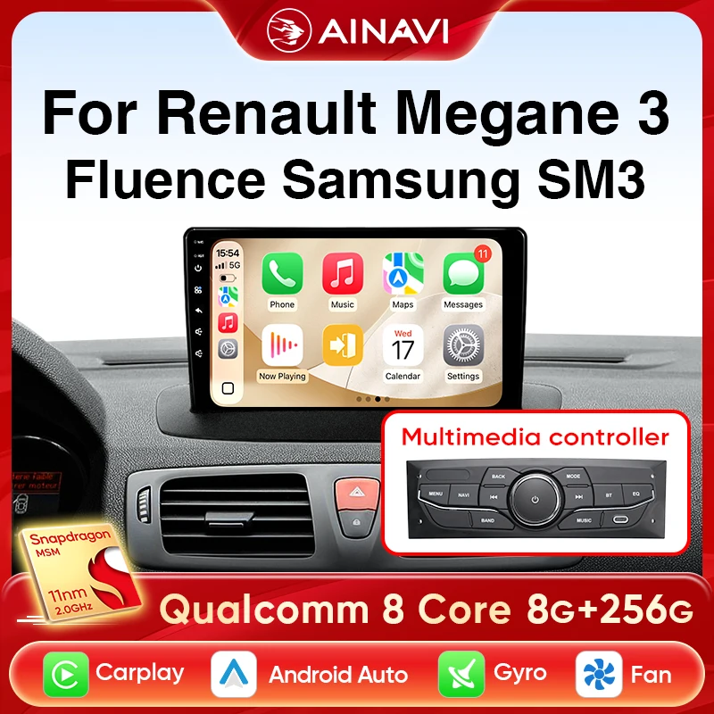 Ainavi Autoradio Für Renault Megane 3 Fluence Samsung SM3 2008-2014 Drahtlose Carplay Android Auto Auto Multimedia Stereo 2 Din Image