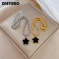 Dieyuro 316l Edelstahl schwarz Blume Charm Armband für Frauen Mode 2-Farben Perlenkette wasserdicht