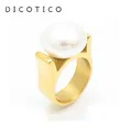 Mode Muschel Nachahmung Perlen ringe für Frauen Gold Silber Farbe Edelstahl Ring Party Eheringe