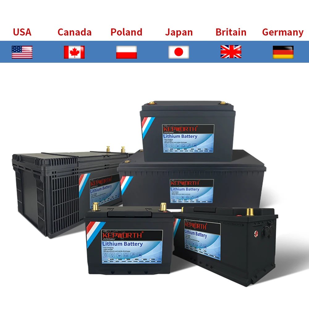 12 V 24 V KEPWORTH LiFePO4 Lithium-Eisenphosphat-Batterie mit BMS 50 100 120 135 300 Ah für Golfwagen EV RV Solarenergiespeicher Image
