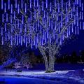 LED Meteor Shower Lights Outdoor 4 inch 10 Tube 200 LED Hanging Falling Rain Fairy String Lights Icicle Snow Falling Lights for Decoration (Blue)