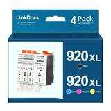 LinkDocs 920XL Compatible HP 920 XL Ink Cartridge used with HP Officejet 6000 6500 6500A 7000 7500A 7500 Printers (4 Pack 1 Black 1 Cyan 1 Magenta 1 Yellow)