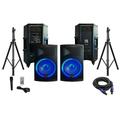 MR DJ PBX4500PKG 15 2-Way PA DJ 4500W Active Powered Bluetooth Karaoke Speaker LED Lighting & Passive Speaker + Speaker Stands & Cable