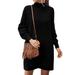 Saodimallsu Womens Oversized Long Sleeve Turtleneck Knit Sweater Dress Solid Color Pullover Dresses