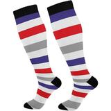Hyjoy Red Blue Stripes Compression Socks for Unisex Circulation-Best Support for Athletic Sports Running Travel Nurses-2 Pairs