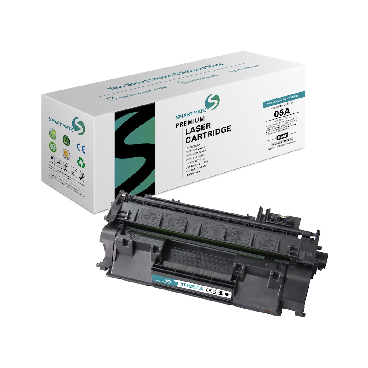 SmartMate wiederaufbereiteter Laser Toner Patrone für HP CE505A (05A) Schwarz Image