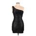 Forever 21 Cocktail Dress - Bodycon One Shoulder Sleeveless: Black Print Dresses - Women's Size Medium