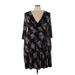 Torrid Casual Dress - A-Line Plunge 3/4 sleeves: Black Print Dresses - Women's Size 3X Plus