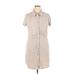 Divided by H&M Casual Dress - Shirtdress High Neck Short sleeves: Tan Print Dresses - Women's Size X-Large