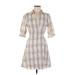 Shein Casual Dress - A-Line Collared 3/4 sleeves: Tan Print Dresses - Women's Size Large