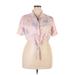 Alfred Dunner Short Sleeve Button Down Shirt: Pink Floral Tops - Women's Size 18 Petite