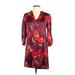 Amour Vert Casual Dress - Shift V Neck 3/4 sleeves: Burgundy Floral Dresses - Women's Size Small