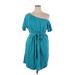 Torrid Casual Dress - Shift Open Neckline Short sleeves: Teal Print Dresses - Women's Size 1X Plus