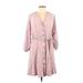 Calvin Klein Casual Dress - Shirtdress V-Neck 3/4 sleeves: Pink Print Dresses - Women's Size 6