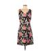 Lily Casual Dress - A-Line V Neck Sleeveless: Black Floral Dresses - Women's Size Medium