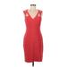 Adrianna Papell Cocktail Dress - Sheath V-Neck Sleeveless: Red Print Dresses - Women's Size 6