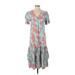 Lobo Rosa Casual Dress - Midi V Neck Short sleeves: Teal Floral Dresses - Women's Size X-Small