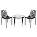 LeisureMod Devon Mid-Century Modern 3-Piece Aluminum Outdoor Patio Dining Set with Tempered Glass Top Table and 2 Stackable Flower Design Chairs for Patio, Poolside, Balcony, and Backyard Garden - Leisurmod DT20CBL