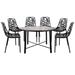 LeisureMod Devon Mid-Century Modern 7-Piece Aluminum Outdoor Patio Dining Set with Tempered Glass Top Table and 6 Stackable Flower Design Chairs for Patio, Poolside, Balcony, and Backyard Garden - Leisurmod DT48C6BL
